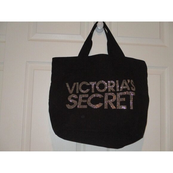 Victoria's Secret Rhinestone Black Large Fabric Travel Bag Good Pre-Owned Shape - Picture 1 of 3